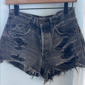 Moussy Charcoal Distressed Jean Shorts